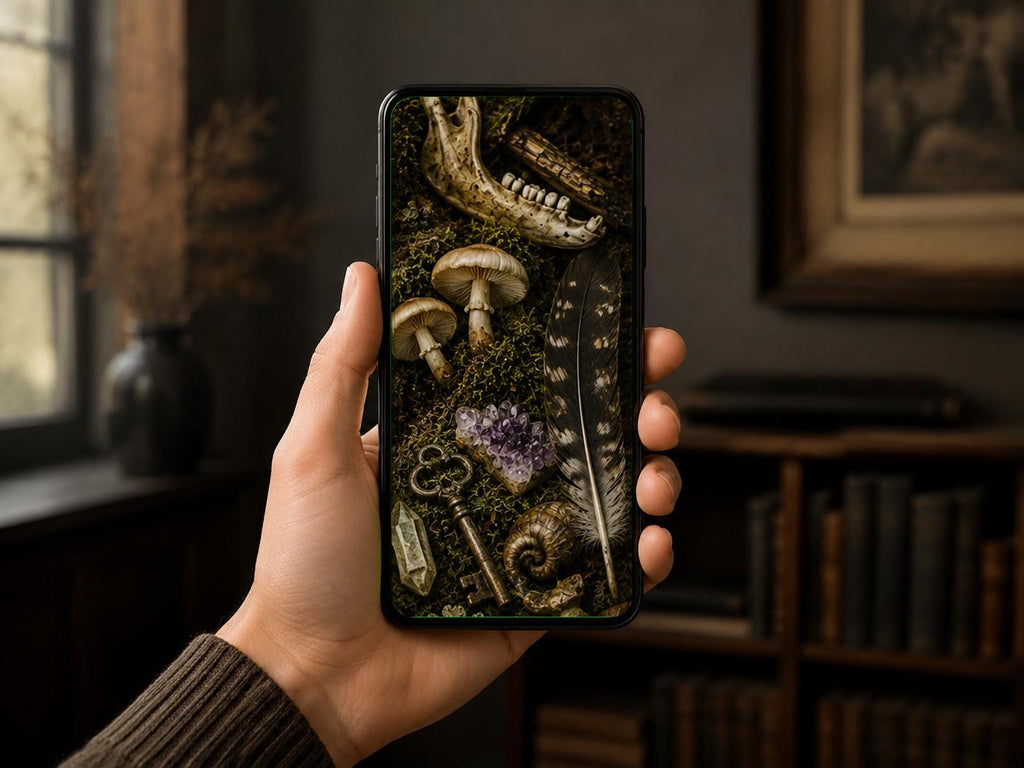 Goblincore Phone Wallpaper Bundle | Cabinet of Curiosities, Bones, Feathers (Digital Download)