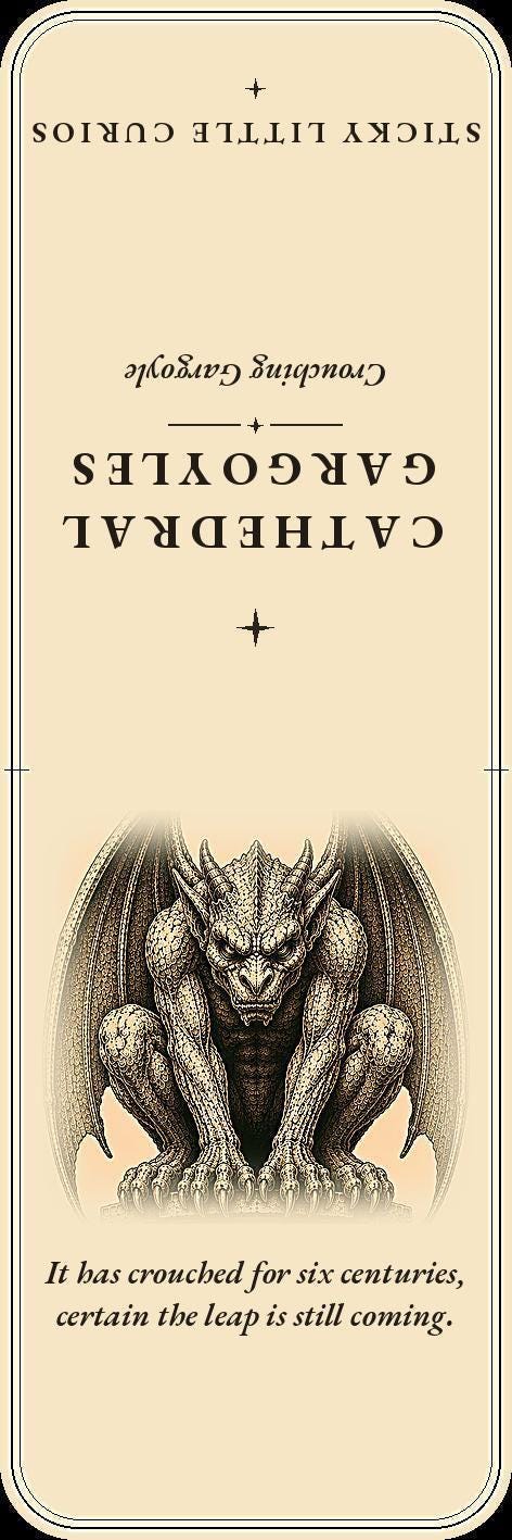 Cathedral Gargoyles Bookmark, Dark Academia Sentinels | Gothic Stone Creature Art | Handmade Page Marker, Literary Gift