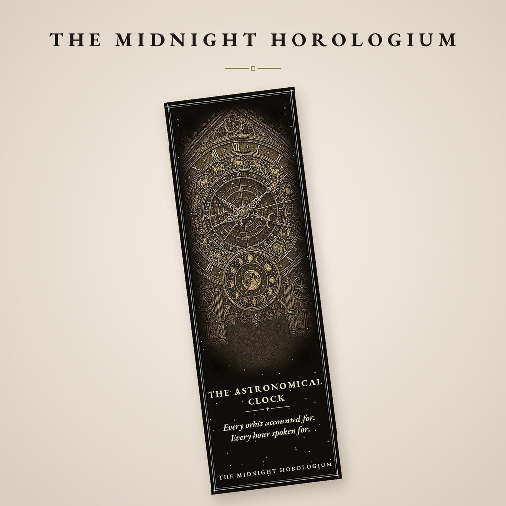 The Midnight Horologium Bookmark, Memento Mori Dark Academia | Gold On Black | Magnetic & Standard Page Marker