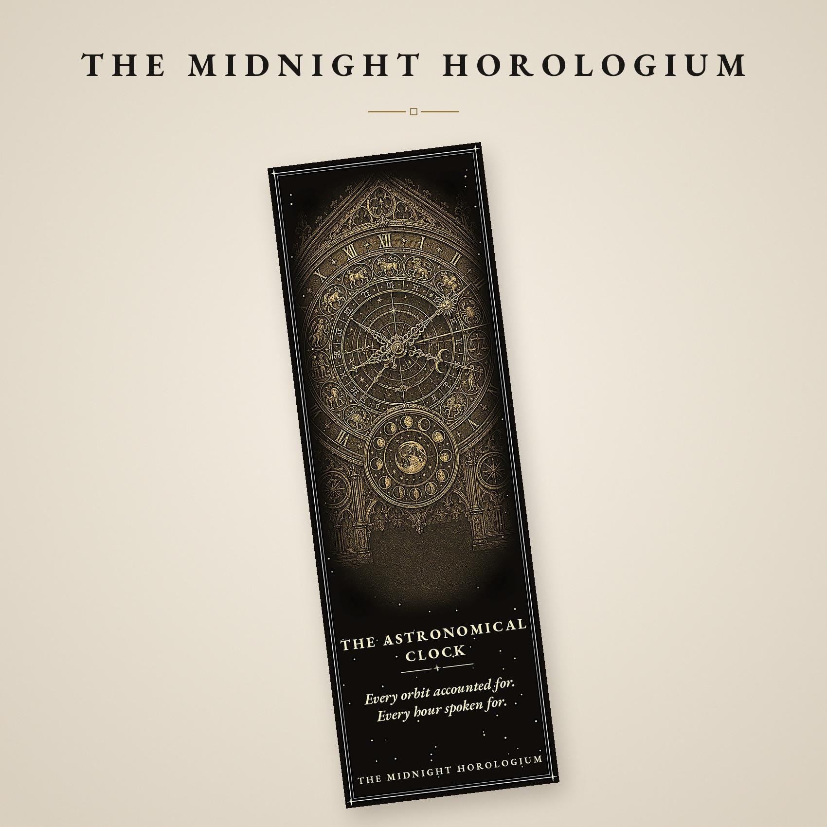 The Midnight Horologium Bookmark, Memento Mori Dark Academia | Gold On Black | Magnetic & Standard Page Marker