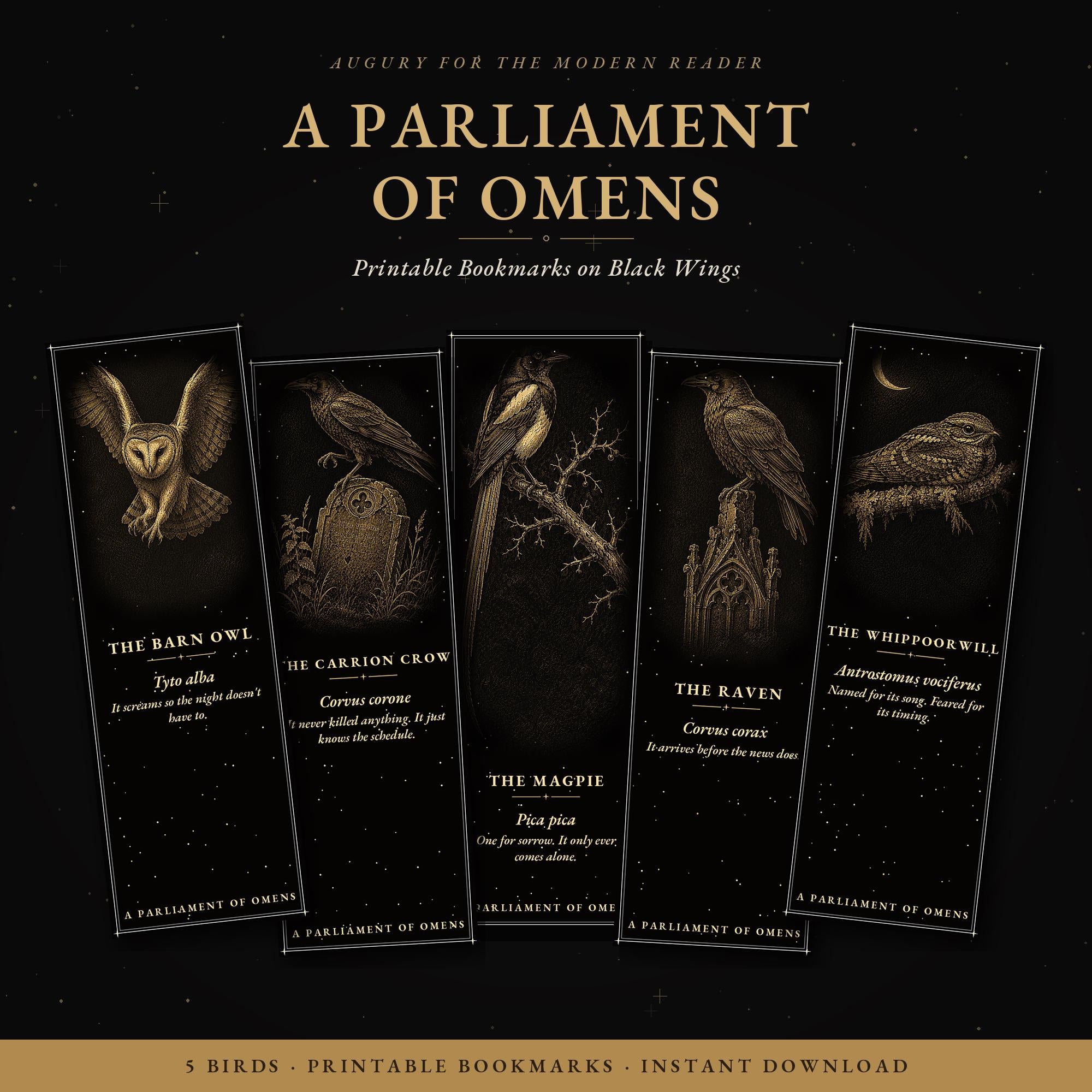 A Parliament of Omens Bookmark | Dark Academia Raven Crow Bookmark | Standard or Magnetic Page Marker
