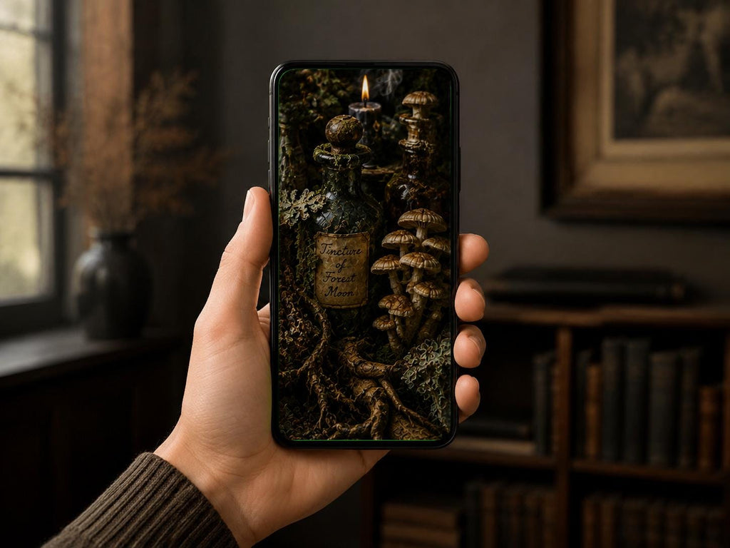 Apothecary & Alchemy Phone Wallpaper | Goblincore Woodland Mushroom Lock Screen, Forest Witch Digital Download Bundle