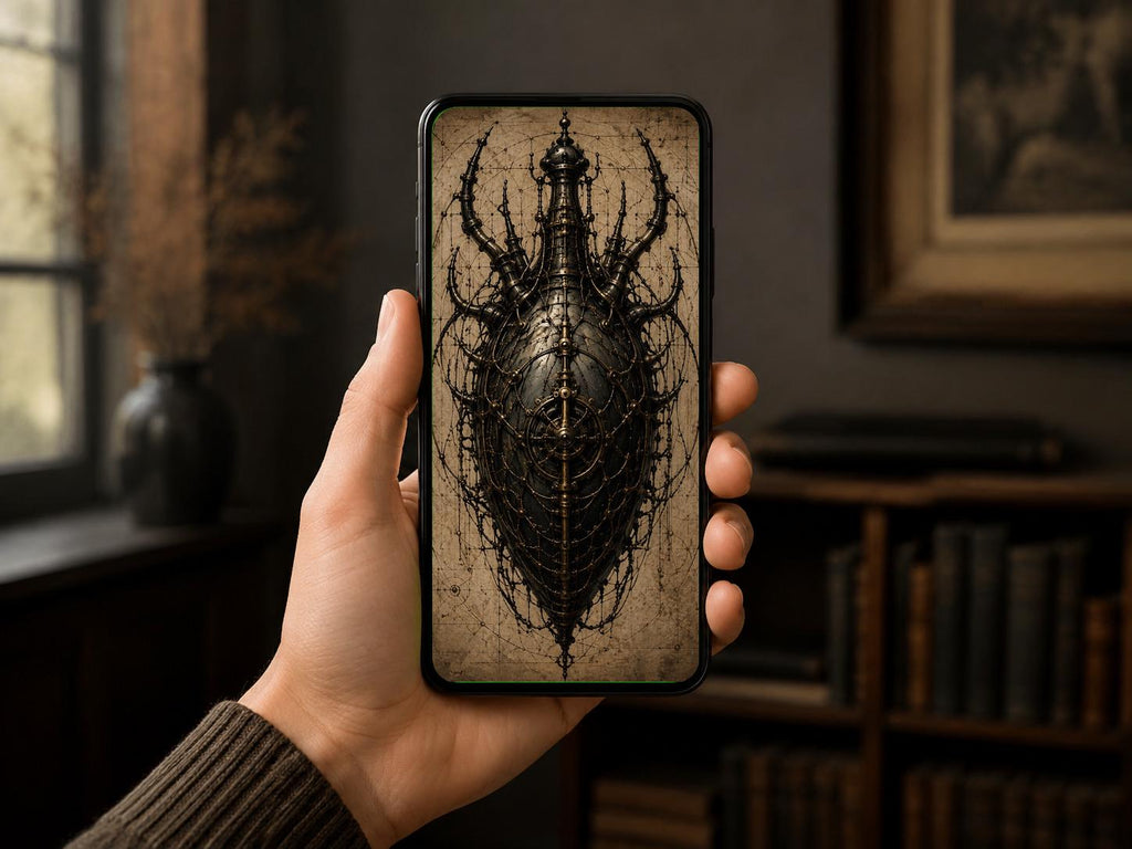 Insects & Wings Biomechanical Phone Wallpaper | Dark Academia Lock Screen | Gothic Sci-Fi Digital Art | Anatomical Study