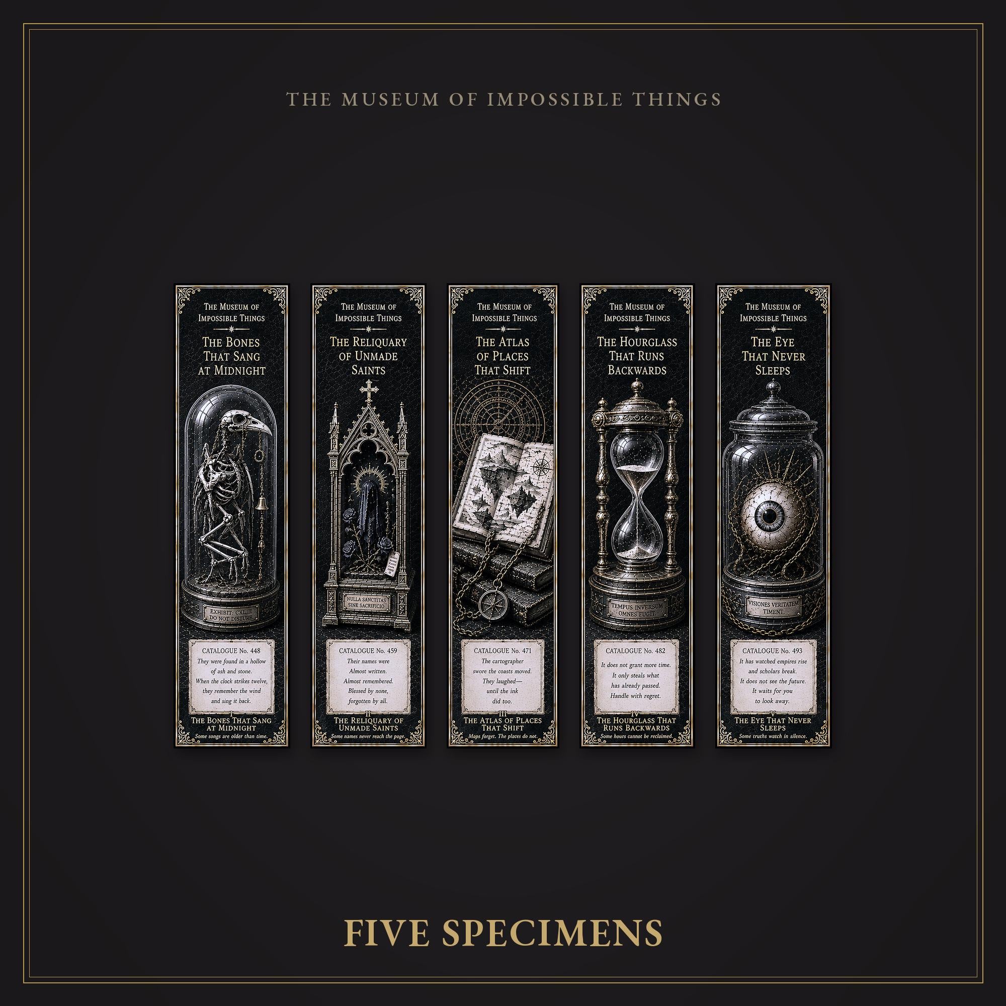 The Bones That Sang at Midnight Bookmark | Dark Academia Set of 5 | Standard or Magnetic | Gothic Cabinet of Curiosities