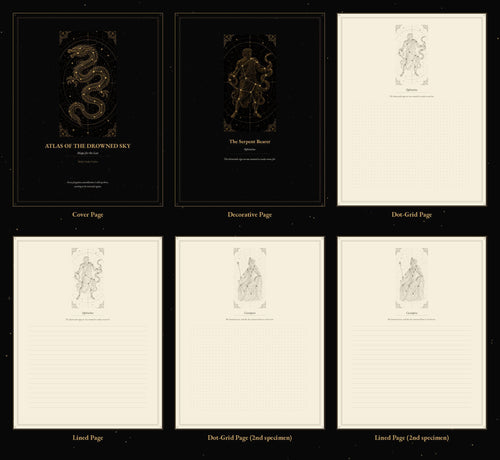 Atlas of the Drowned Sky Printable Journal Pages | Dark Academia Constellation Inserts | Gold Lined Dot Grid | Digital Download