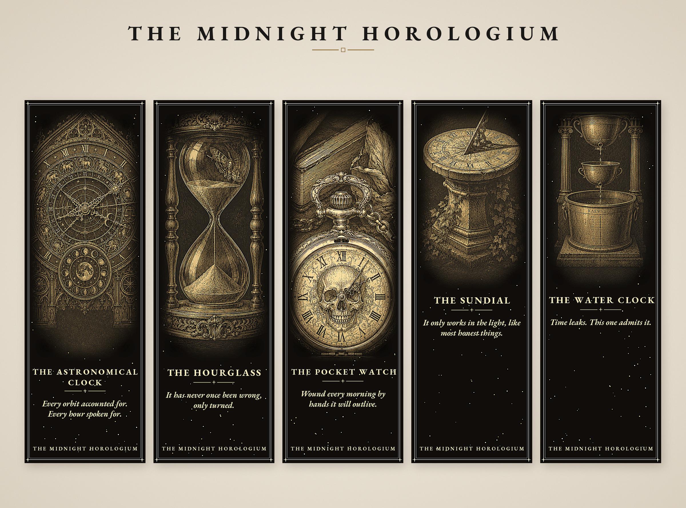 The Midnight Horologium Printable Bookmarks | Dark Academia Gothic Bookmark Set | Memento Mori Digital Download