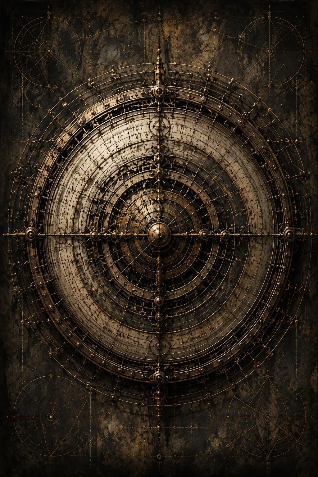 Mechanical Target, Biomechanical Anatomy | Dark Academia Lock Screen | Brass Bone Machinery | Surreal Wallpaper