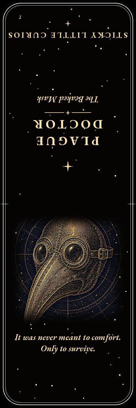 Plague Doctor Artifacts Bookmark, Beaked Mask Design | Dark Academia Page Marker | Gold on Black | Macabre Gift