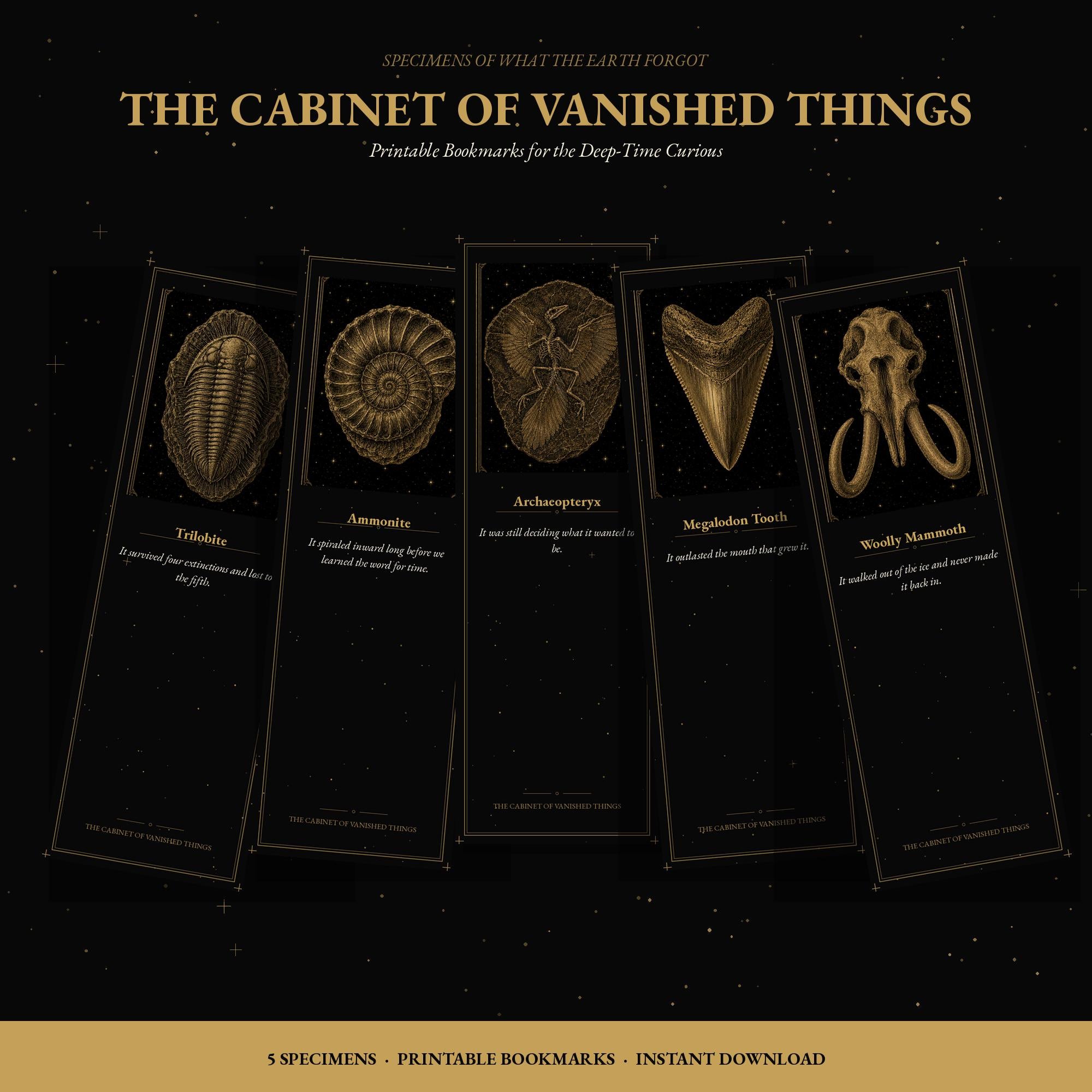 The Cabinet of Vanished Things Printable Bookmarks | Dark Academia Fossil Bookmark Set | Paleontology Gothic Digital Download