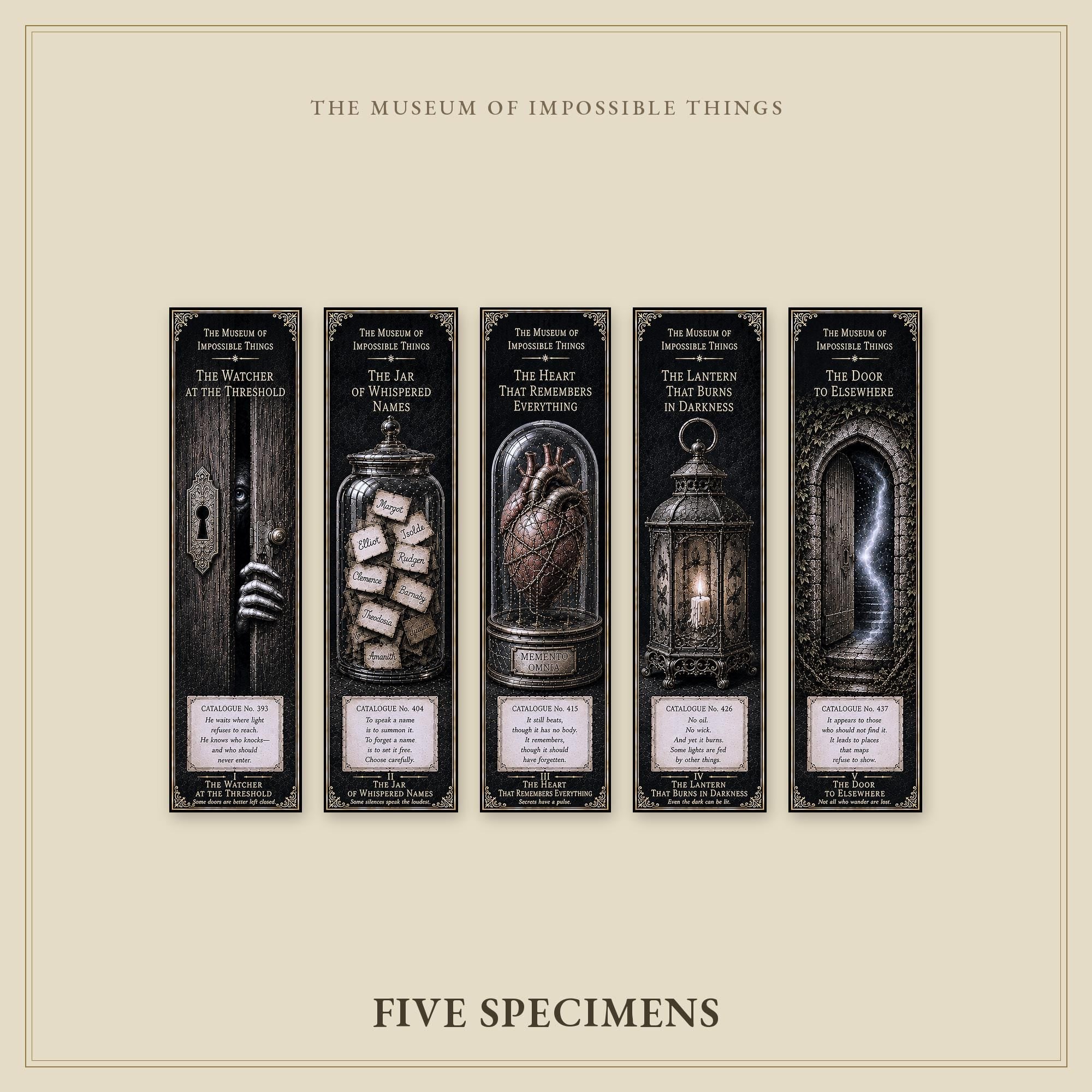 The Watcher at the Threshold Bookmark | Dark Academia Set of 5 | Standard or Magnetic | Gothic Cabinet of Curiosities
