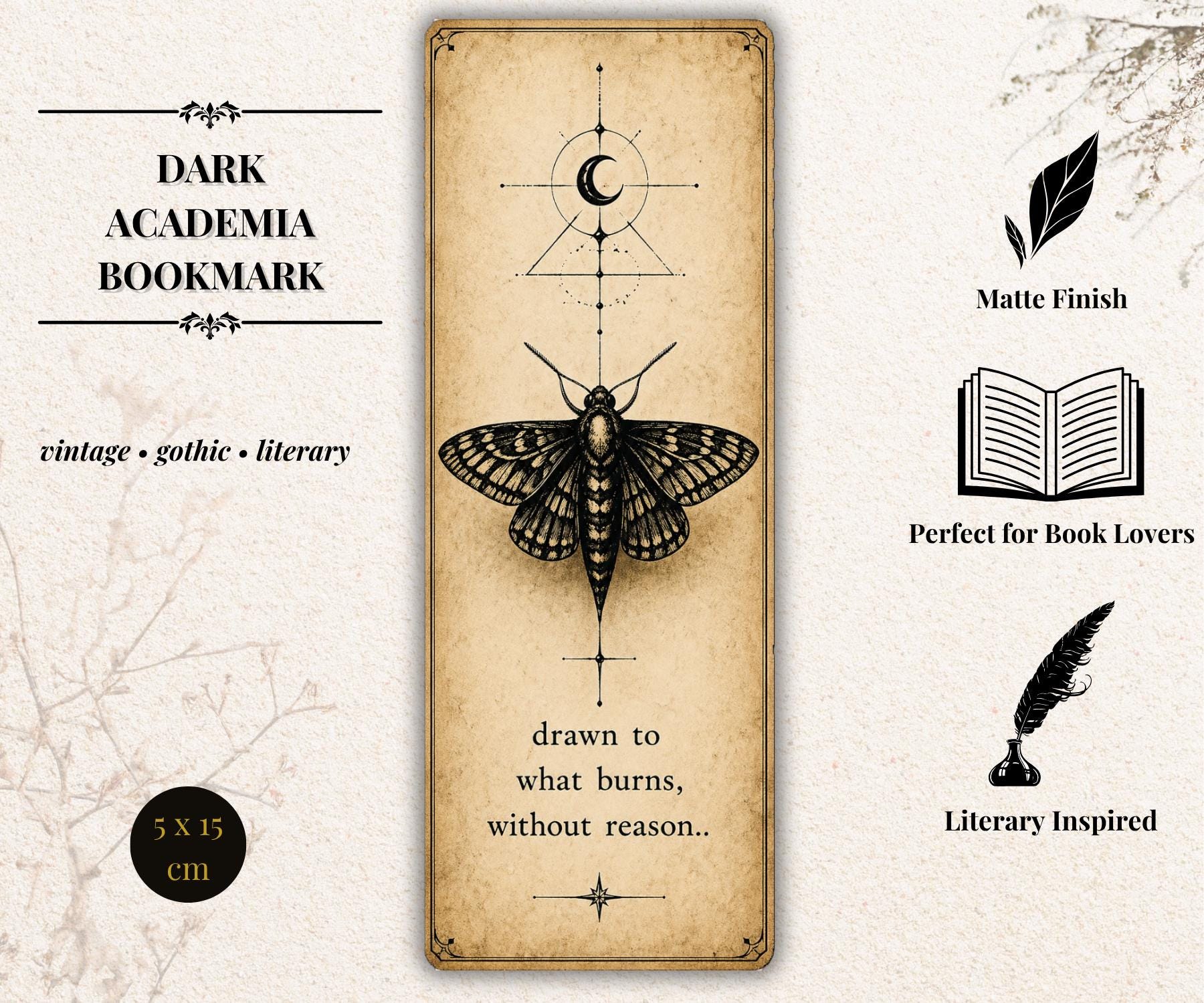 Dark Academia Bookmark | Gothic Bookmark | Choose Your Design | Raven, Moth, Key, Mirror, Lighthouse | Vintage Literary Gift for Book Lovers