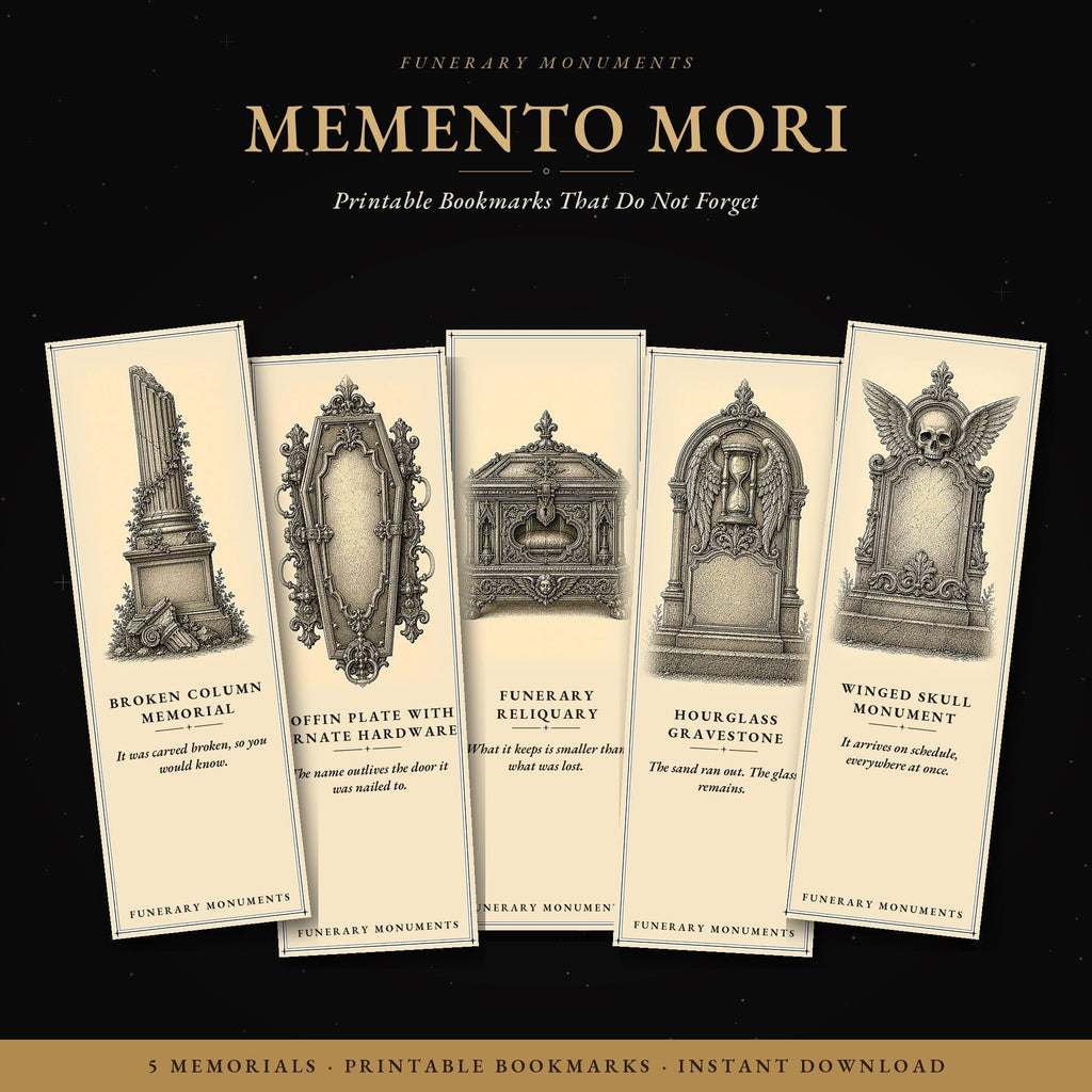 Funerary Monuments Memento Mori Bookmark | Dark Academia Page Marker, Handmade, Magnetic Or Standard