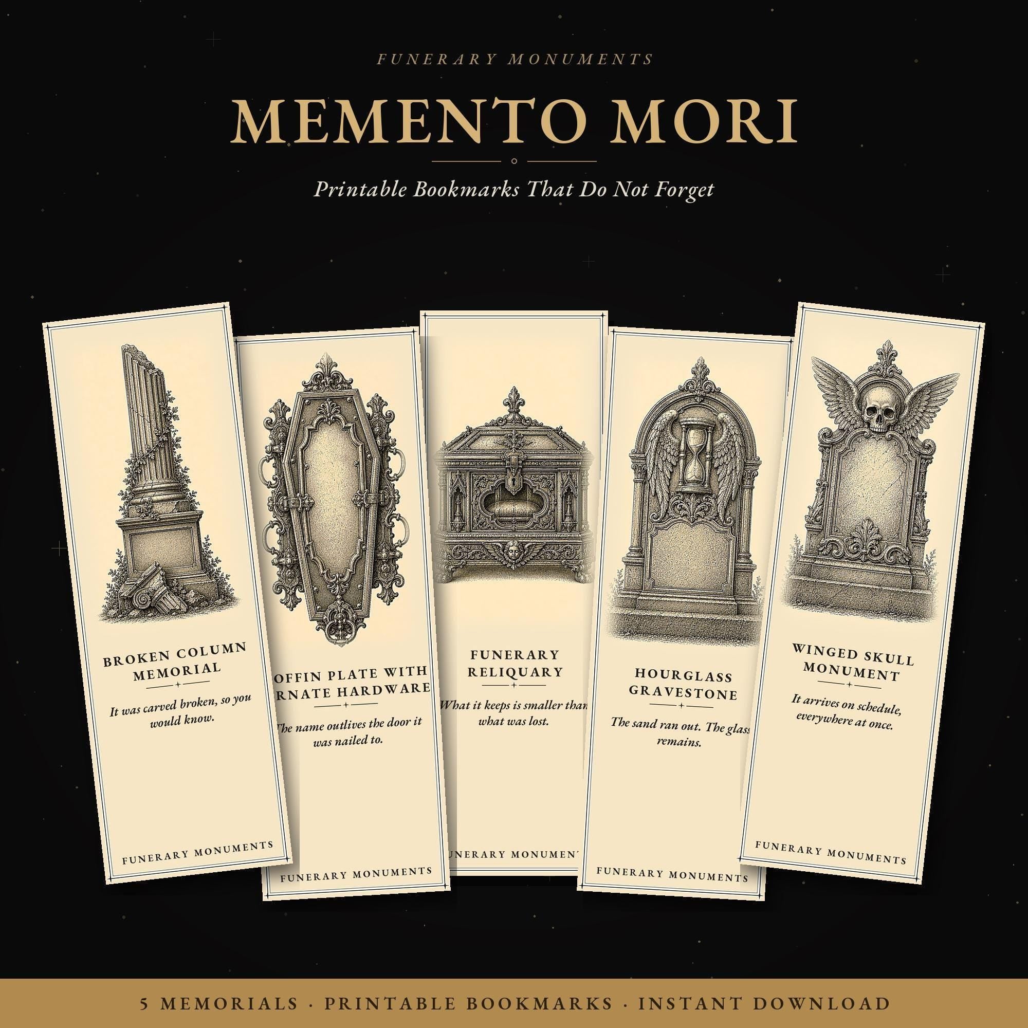 Funerary Monuments Memento Mori Bookmark | Dark Academia Page Marker, Handmade, Magnetic Or Standard