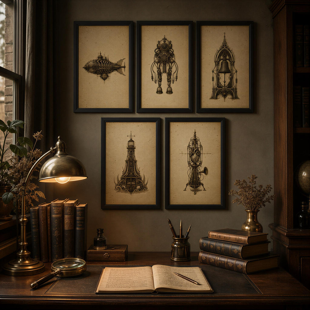 Literary Inspirations, Biomechanical Codex Wall Art | Dark Academia Gothic Print Set | Sepia Digital Download