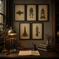 Literary Inspirations, Biomechanical Codex Wall Art | Dark Academia Gothic Print Set | Sepia Digital Download