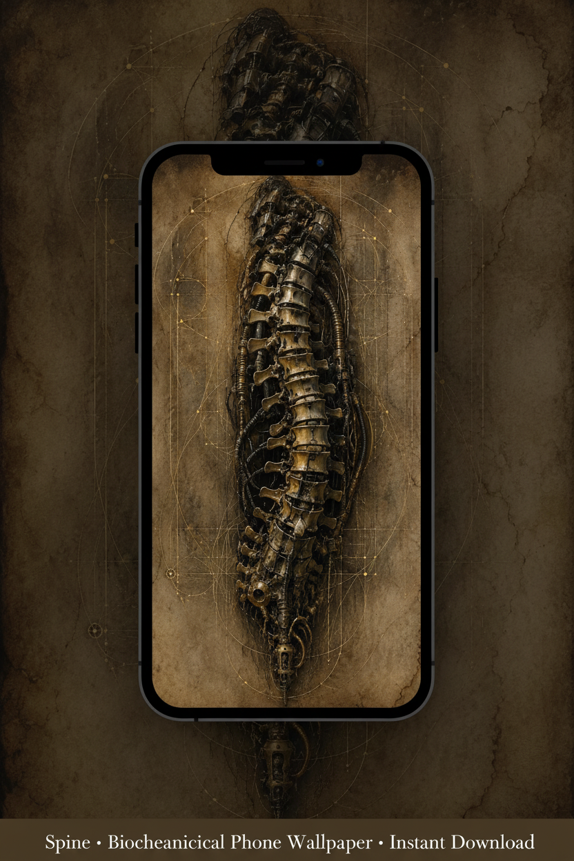 Pinterest pin — Spine Biomechanical Phone Wallpaper dark surreal gothic sci-fi instant download